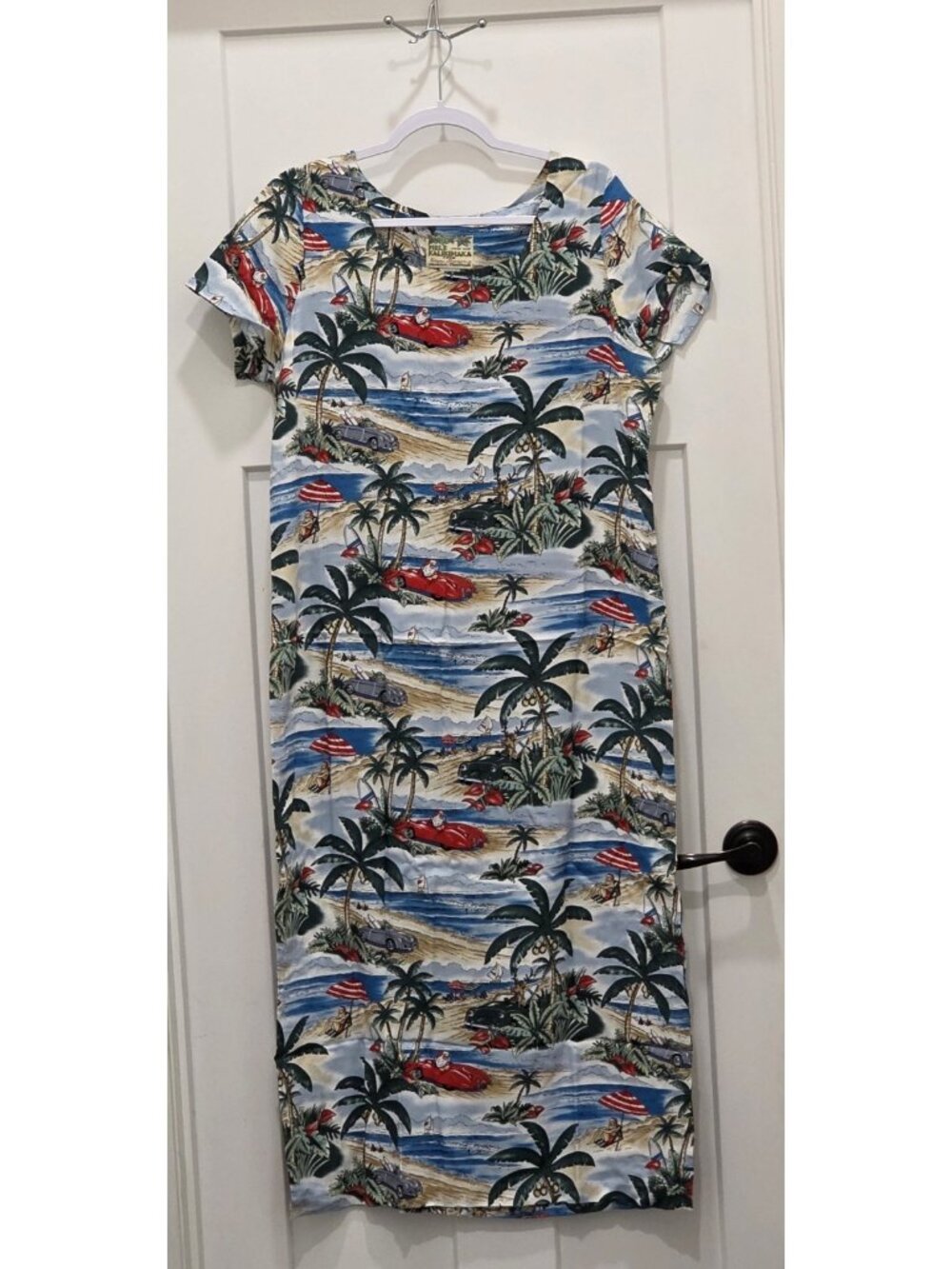 Vintage Reyn Spooner Maxi Dress Med Mele Kalikimaka Surf Santa Hawaii Island